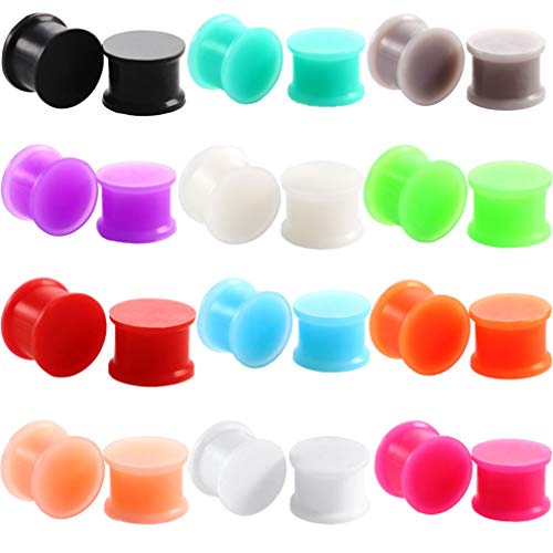 CABBE KALLO 24 Stück Silikon-Plugs Ohrmessgeräte Dehnungsset 00 g - 2,5 cm doppelt ausgestellter Expander Tunnel Flesh Sattel Set für Frauen Männer Körperpiercing-Schmuck, gutes Geschenk, 4G 5mm von CABBE KALLO