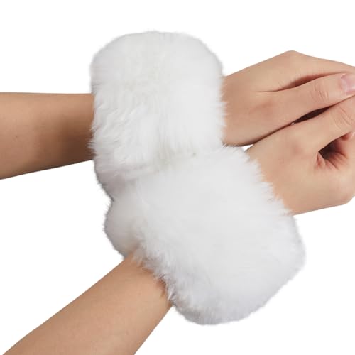 CABODYALS Weiße Pelzmanschette Kunstpelzmanschetten Flauschige Winter Armstulpen Kurze Plüsch Armstulpen Flauschige Manschette Überärmel Warme Handschuhe Armbandärmel Großpackung Für Frauen Armband Co von CABODYALS