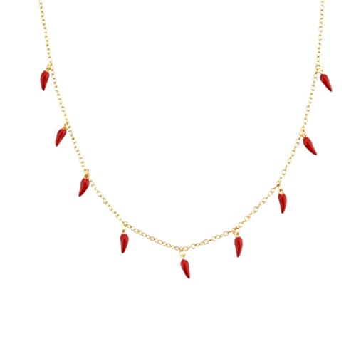 925 Sterling Silber Gold Rot Chili Spicy Charm Choker lange Kette Halskette feiner Schmuck Hochzeit Rock Punk Party - Gold von CABULE