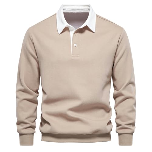 CABULE Herbst-Langarm-Sweatshirt mit Polo-Kragen, trendiges Herren-Sweatshirt in europäischer Größe, hochwertig, lässig und vielseitig – Khaki-M von CABULE