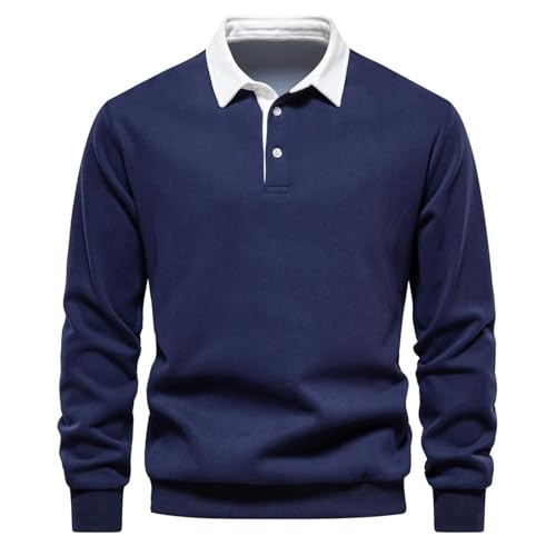 CABULE Herbstliches Langarm-Sweatshirt mit Polo-Kragen, trendiges Herren-Sweatshirt in europäischer Größe, hochwertig, lässig und vielseitig, Marineblau, L von CABULE