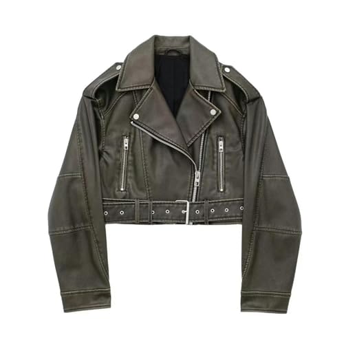 CABULE Jacke Damen Cool Hot Girl Loose Revers Jacke im Motorradstil-Braun-XS von CABULE