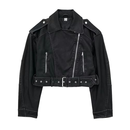 CABULE Jacke Damen Cool Hot Girl Loose Revers Jacke im Motorradstil-Schwarz-M von CABULE