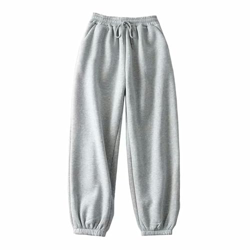 CABULE Samt einfache Sport-Jogginghose Herbst und Winter elastische hohe Taille verdickte warme Freizeithose - hellgrau - L von CABULE