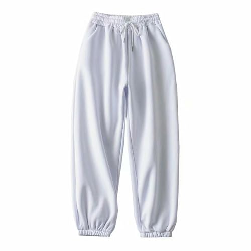 CABULE Samt einfache Sport-Jogginghose Herbst und Winter elastische hohe Taille verdickte warme Freizeithose-weiß-L von CABULE