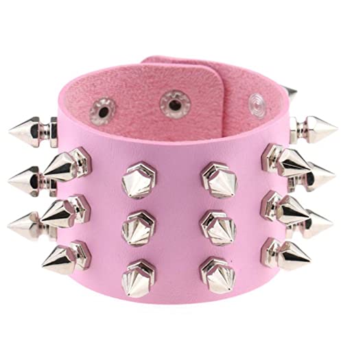 CABULE Schwarze Spikes Nieten Nieten Punk Armbänder für Damen Herren Mode Lederarmband Armreifen Breite Manschette Armreif Gothic Unisex Schmuck Stil 1 Rosa von CABULE
