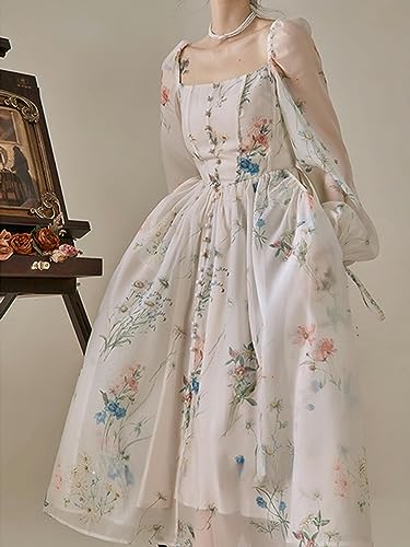 CABULE Strand-Stil, florales Midi-Kleid, langärmelig, Abend-Partykleid, Bürodame, Sommer, französisches, Elegantes Modekleid, Boho-Design, Midi-Kleid, S von CABULE