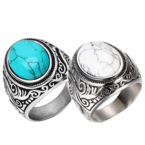 CABULE Vintage Schmuck Titan Stahl Intarsien Schwarz Onyx Ring Geschenk Männer Domineering Ring Party Schmuck 9, 2 Stück Set 3 von CABULE