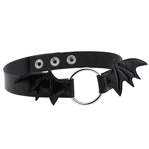 Cosplay Choker Halsketten Gothic Kreis Fledermaus Flügel Halsketten Mode PU Leder Halsketten für Damen Herren Harajuku Schmuck - schwarzer Kreis von CABULE