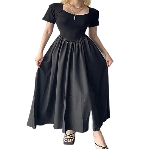 Elegante Modische A-Line-Kleidung Casual Basic Fit Feste Farbe O-Neck Langarm Maxi Kleid Für Frauen Herbst Federladies-Kurzarm-S von CABULE
