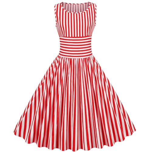Exklusiv für gestreiftes Spleiß-Retro-Swing-Kleid – rot-weiß gestreift – L von CABULE