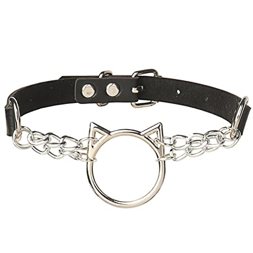 Hip Hop Cool Cat Head Anhänger Drehmomente Halskette Gothic PU Leder Kette Choker Halsband Halskette Damen Herren Körperkette Schmuck-Schwarz Katze von CABULE