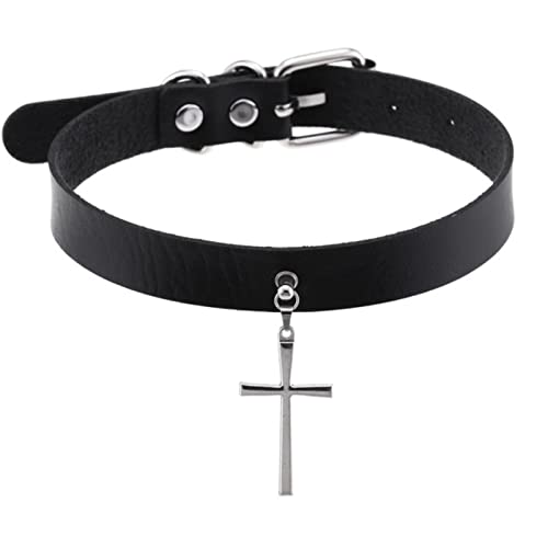 Neue Choker-Halskette Gothic Schwarz PU Leder Herz Stern Kette Halsband Statement Halskette Damen Herren Sexy Club Schmuck Schwarz Kreuz von CABULE