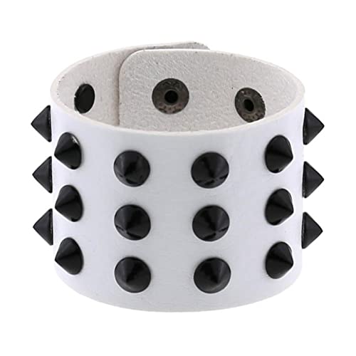 Punk Drei Reihen Cuspidal Spikes Nieten Armbänder Frauen Breite Manschette PU Leder Gothic Rock Unisex Armband Herren Schmuck Armband Stil 5 weiß von CABULE