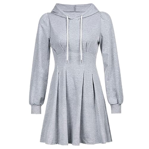 Streetwear Slim Fit Sportkleid Herbst Winter Casual Hoodie Langarm Eine Linie Mini Kleid Frauen Koreanische Stil Damen-Grau-M von CABULE