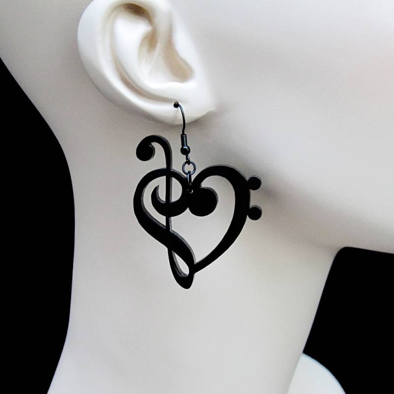 Violin- Und Bassschlüssel Herz Ohrringe - 40 Farben Note Schmuck Haken Oder Clip-On von CABfayre