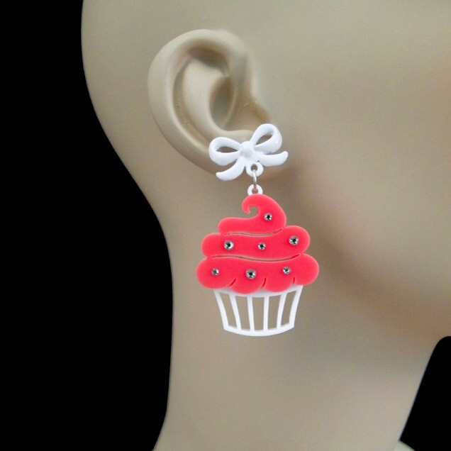 Glitzer Cupcake Ohrringe - Laser Cut Acrylohrringe | C.a.b. Fayre Original Design von CABfayre