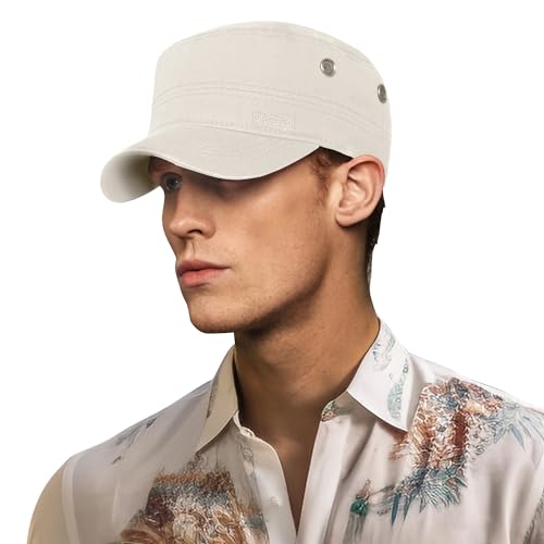 CACUSS Herren Baumwolle Vintage Army Kappe Cadet Hat Military Flat Top Verstellbare Baseballmütze Sommer Trucker Hut von CACUSS