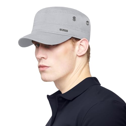 CACUSS Herren Baumwolle Vintage Army Kappe Cadet Hat Military Flat Top Verstellbare Baseballmütze Sommer Trucker Hut von CACUSS