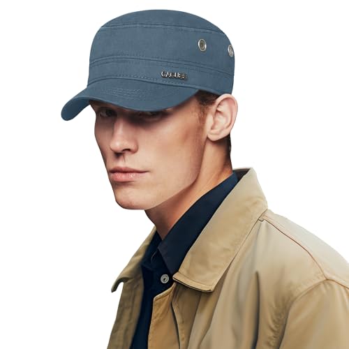 CACUSS Herren Baumwolle Vintage Army Kappe Cadet Hat Military Flat Top Verstellbare Baseballmütze Sommer Trucker Hut von CACUSS
