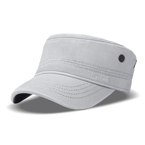 CACUSS Herren Baumwolle Vintage Army Kappe Cadet Hat Military Flat Top Verstellbare Baseballmütze Sommer Trucker Hut von CACUSS