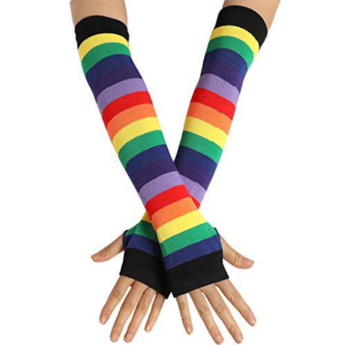 CADANIA Frauen Mädchen Gestrickte Über Ellenbogen Lange Armlinge Uns Flagge Regenbogen Streifen Patchwork Fingerlose Handschuhe mit Daumenloch Party Kostüm 6# CADANIA Frauen Mädchen Gestrickte Über Ellenbogen Lange Armlinge Uns Flagge Regenbogen Streifen Patchwork Fingerlose Handschuhe mit Daumenloch Party Kostüm 6# von CADANIA