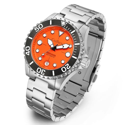 CADISEN Automatik Uhr Herren Edelstahl Saphirglas Wasserdicht Armbanduhr Uhren Männer 40MM (Orange) von CADISEN