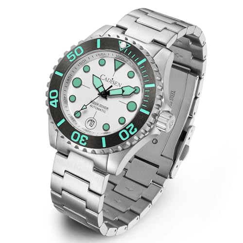 CADISEN Automatik Uhr Herren Edelstahl Saphirglas Wasserdicht Armbanduhr Uhren Männer 40MM (Weiß) von CADISEN