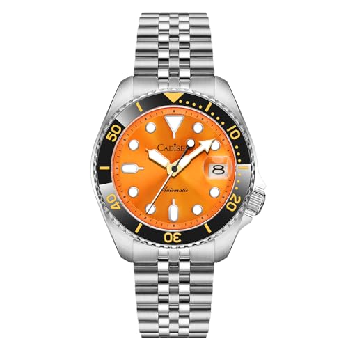 CADISEN Automatik Uhr Herren Mechanische Automatikuhr NH35 Saphirglas Freizeit Wasserdicht (orange) von CADISEN