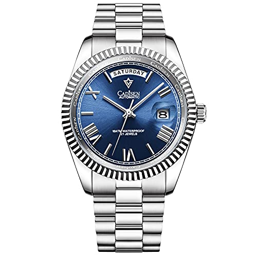 CADISEN Automatik Uhr Herren MIYOTA 8285 Mechanische Automatikuhr Saphirglas Und Edelstahlarmband Uhr (Blau) von CADISEN