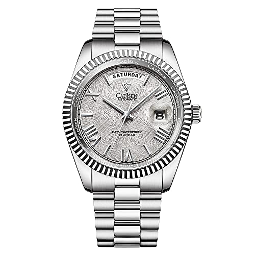 CADISEN Automatik Uhr Herren MIYOTA 8285 Mechanische Automatikuhr Saphirglas Und Edelstahlarmband Uhr (Grau) von CADISEN