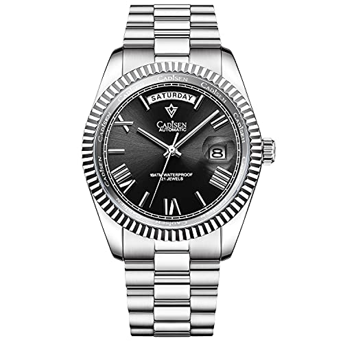 CADISEN Automatik Uhr Herren MIYOTA 8285 Mechanische Automatikuhr Saphirglas Und Edelstahlarmband Uhr (Schwarz) von CADISEN