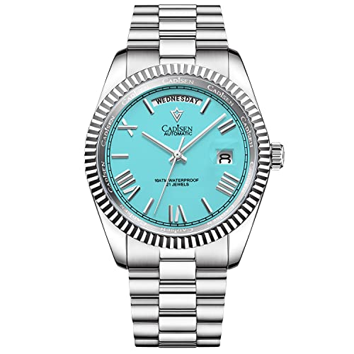 CADISEN Automatik Uhr Herren MIYOTA 8285 Mechanische Automatikuhr Saphirglas Und Edelstahlarmband Uhr (hellblau) von CADISEN