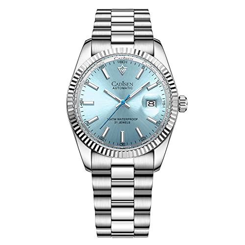CADISEN Automatik Uhr Herren Mechanische Automatikuhr Saphirglas Und Rostfreier Stahl Wasserdicht (8214 Blau) von CADISEN
