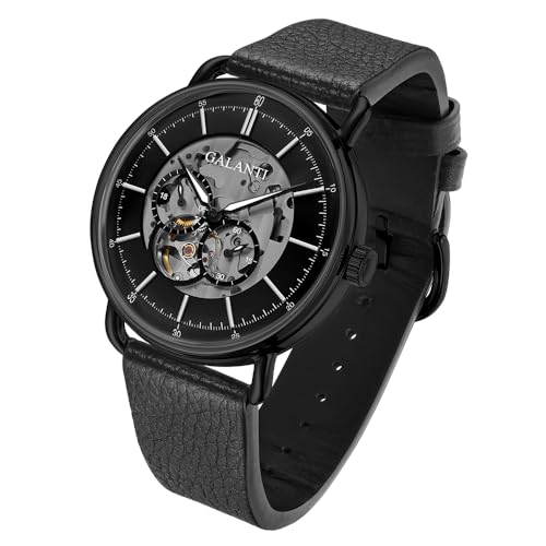 CADISEN Automatik Uhr Herren Mechanische Wasserdicht Beiläufig Ledergürtel (schwarz) von CADISEN