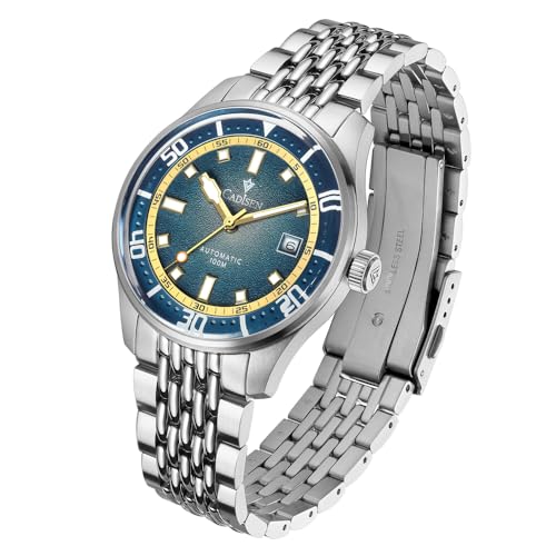 CADISEN Automatik Uhr Herren Mit Gangreserve Mechanische Edelstahl Schriften Homage (8244 blau) von CADISEN