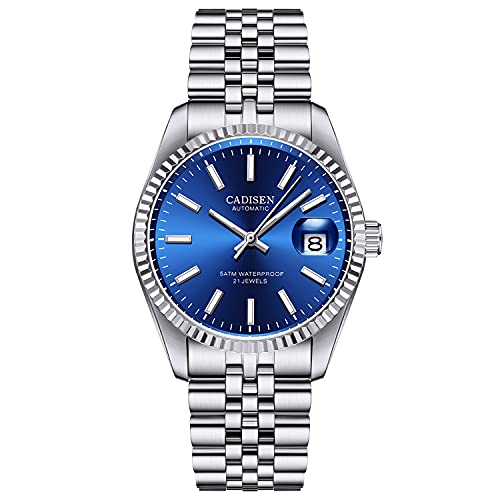 CADISEN Automatik Uhr Herren Mit Gangreserve Mechanische MIYOTA 8215 Edelstahl Saphirglas (blau) von CADISEN