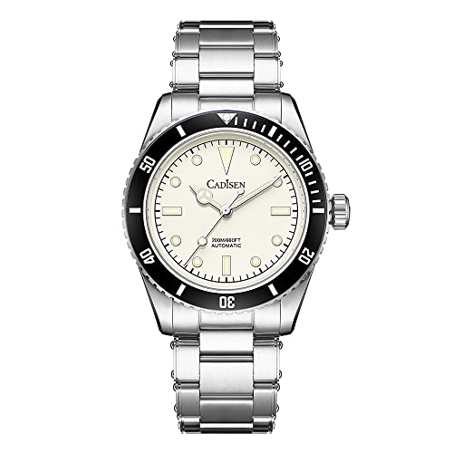 CADISEN Automatik Uhr Herren Mit Gangreserve Mechanische Wasserdicht NH35 Uhren männer (White) von CADISEN
