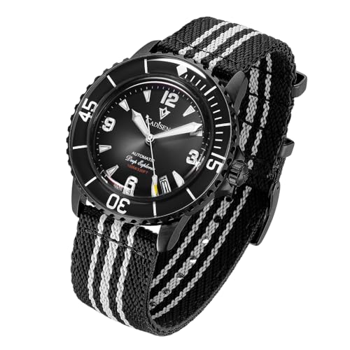 CADISEN Automatik Uhr Herren Mineralglas AR-Beschichtung 200M Wasserdicht Armbanduhr Beiläufig (8239Schwarz) von CADISEN