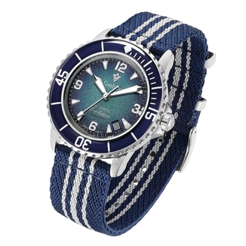 CADISEN Automatik Uhr Herren Saphirglas 200M Wasserdicht Armbanduhr Beiläufig (8239blau) von CADISEN