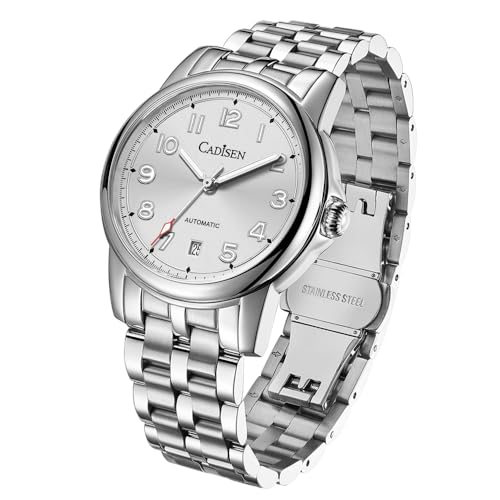 CADISEN Automatik Uhr Herren Saphirglas 50M Wasserdicht Armbanduhr Beiläufig (weiß) von CADISEN