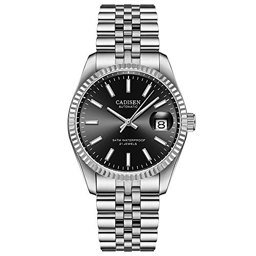 CADISEN Herren Automatik Automatikuhr Elegant Lässig Mechanisch Herrenuhr Mit Saphirglas Und Kalender Edelstahlarmband wasserdicht Uhr (Schwarz)… von CADISEN