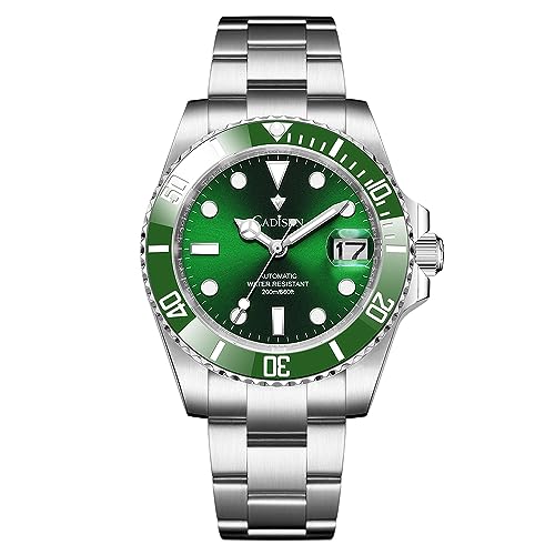 CADISEN Herren Automatikuhr Mechanische Uhr GMT Edelstahlband Wasserdicht Casual Uhren für Männer, 8216 Grün, Japanisch von CADISEN