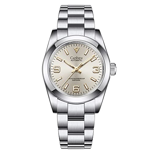 CADISEN Herren automatische Automatikuhr 36MM Elegante mechanische Uhr mit Saphirglas Edelstahl Armband (Gold) von CADISEN