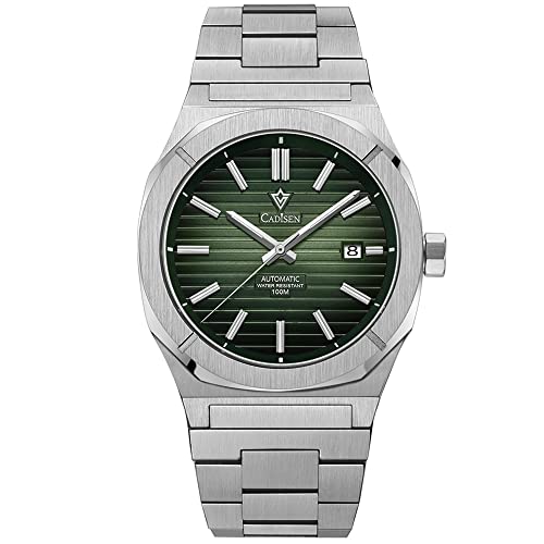 CADISEN Mechanische Herrenuhr, Taucheruhr, Vintage, luxuriös, Saphir, deutsches Herren-Automatik-Edelstahlband, 100 m wasserdicht, mechanische Uhr, grün, Taucheruhr, mechanisch von CADISEN