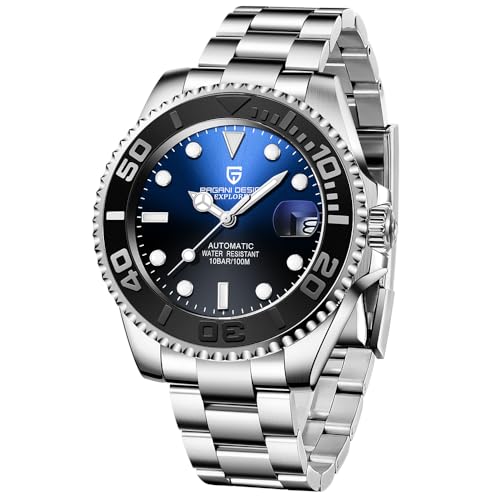 CADISEN Pagani Design Uhr für Herren Automatik NH35 Mechanisch 100M Wasserdicht Edelstahl Saphirglas Yacht Armbanduhr Drehbare Lünette 100 Meter Wasserdicht Automatikuhr PD-1651, 3 x Schwarz, Blau von CADISEN