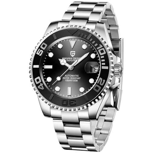 CADISEN Pagani Design Uhr für Herren Automatik NH35 Mechanisch 100M Wasserdicht Edelstahl Saphirglas Yacht Armbanduhr Drehbare Lünette 100 Meter Wasserdicht Automatikuhr PD-1651, 3 x Silber, Schwarz von CADISEN