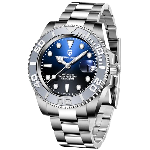 CADISEN Pagani Design Uhr für Herren Automatik NH35 Mechanisch 100M Wasserdicht Edelstahl Saphirglas Yacht Armbanduhr Drehbare Lünette 100 Meter Wasserdicht Automatikuhr PD-1651, (3 weiß-blau) von CADISEN