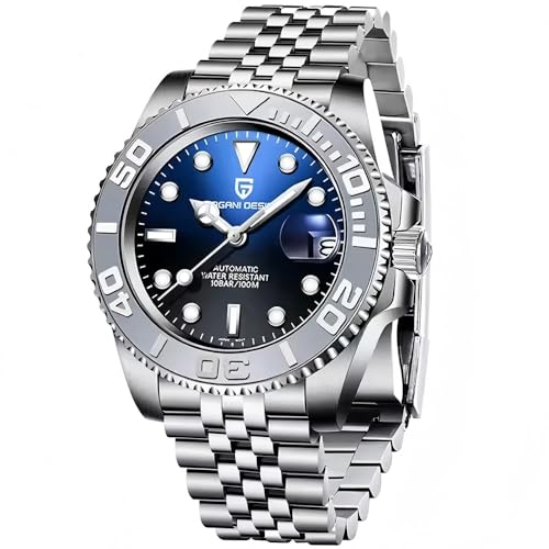 CADISEN Pagani Design Uhr für Herren Automatik NH35 Mechanisch 100M Wasserdicht Edelstahl Saphirglas Yacht Armbanduhr Drehbare Lünette 100 Meter Wasserdicht Automatikuhr PD-1651, (5 weiß-blau) von CADISEN