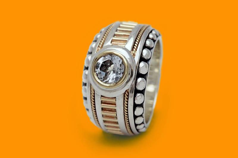 Boho Statement-Ring, Personalisierter Flossenschmuck Mit Natürlichem Weißem Topaz-Stein, Chunky Großes Solitärsilber Goldenem Ring, Geschenk Für Mama von CADIjewelry